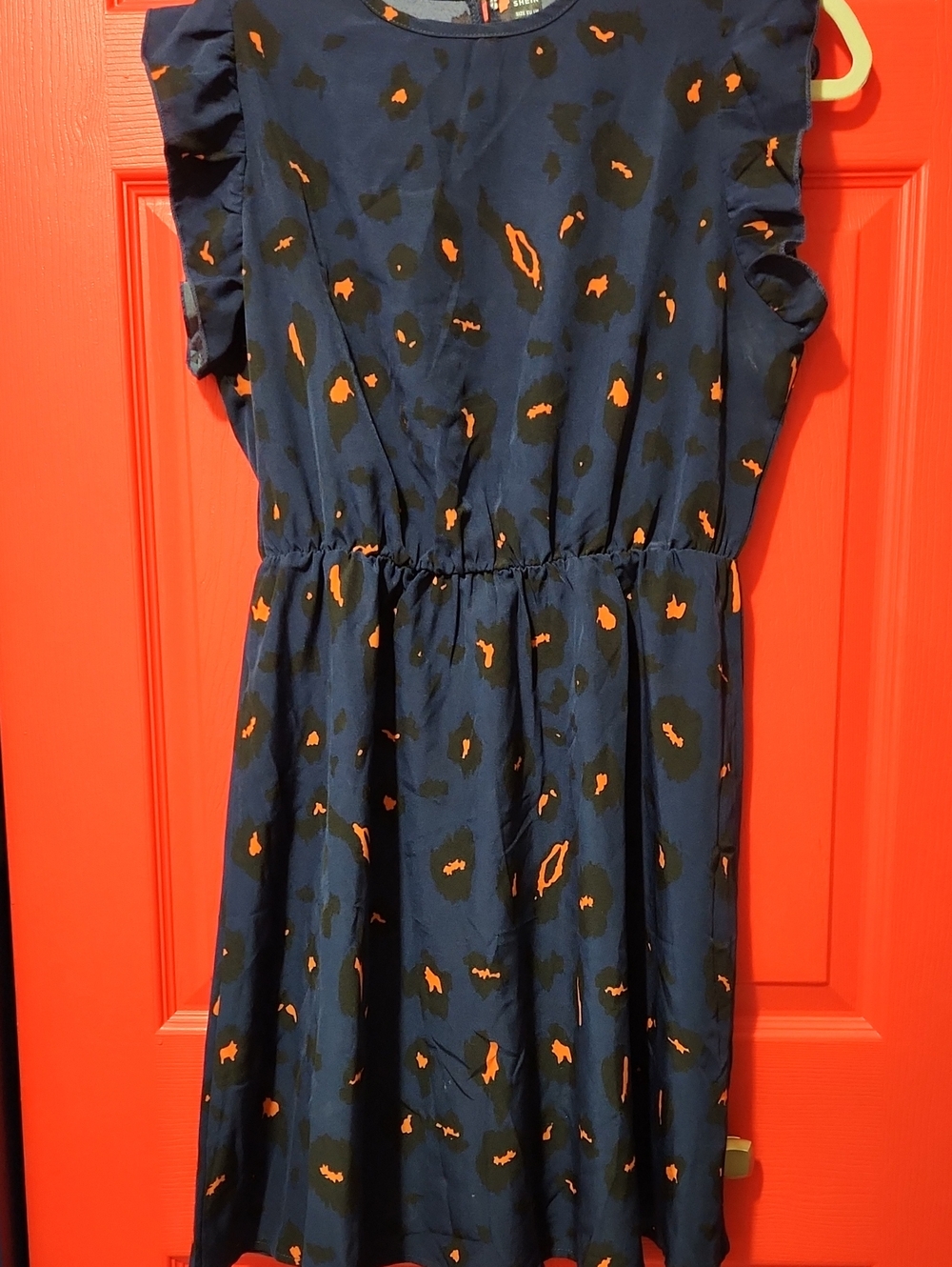 Sz M SHEIN Navy Dress with Orange and Black Print